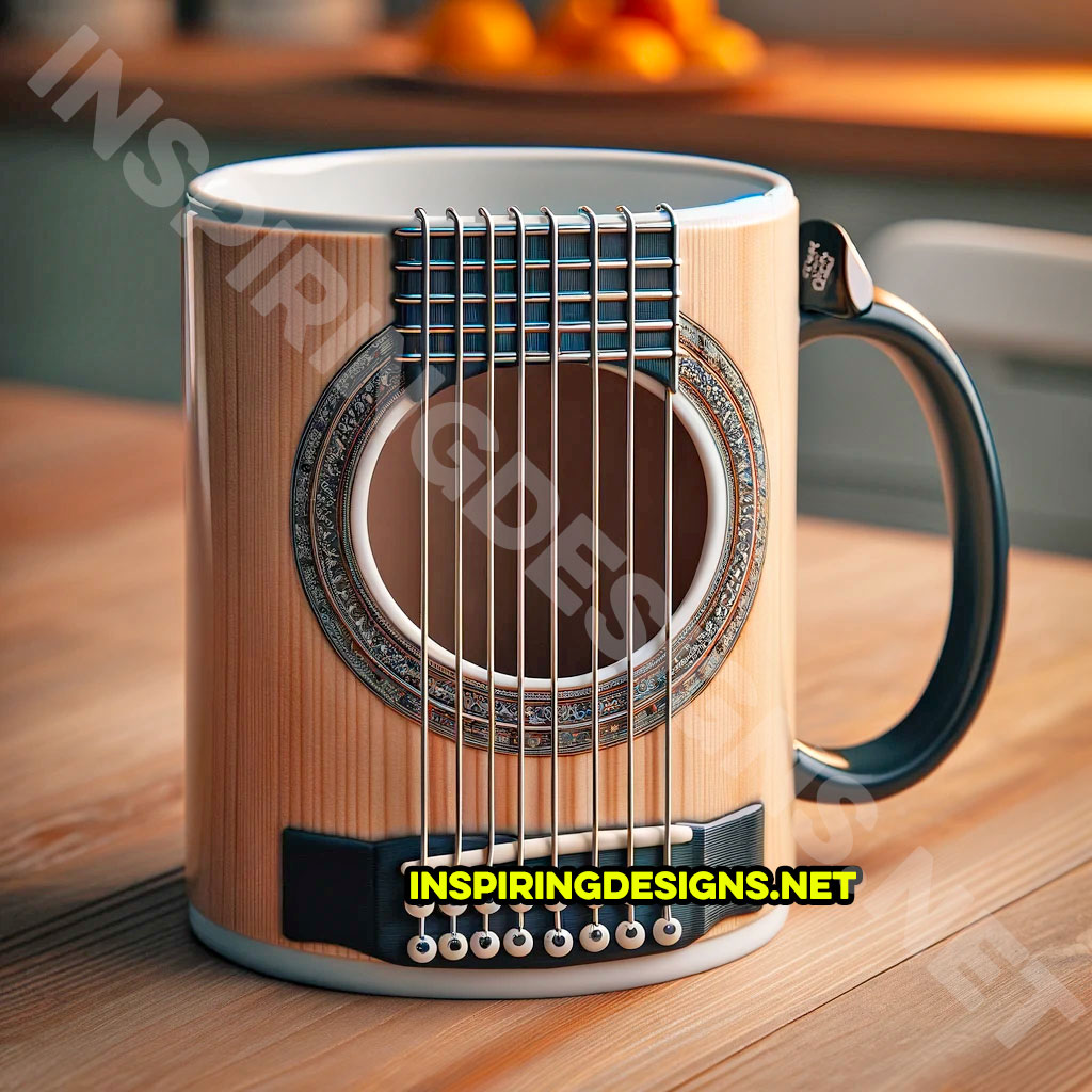 Playable guitar shaped coffee mug