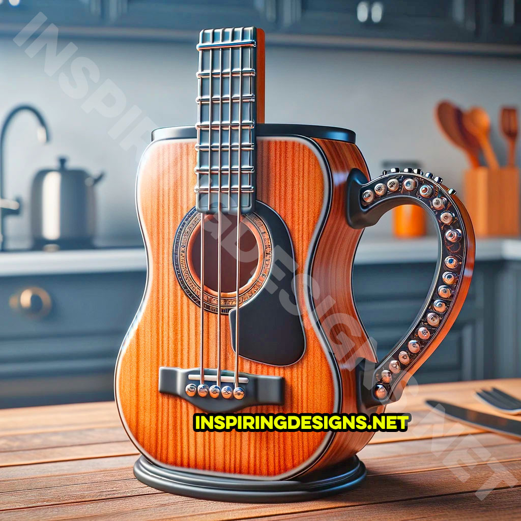 Playable guitar shaped coffee mug