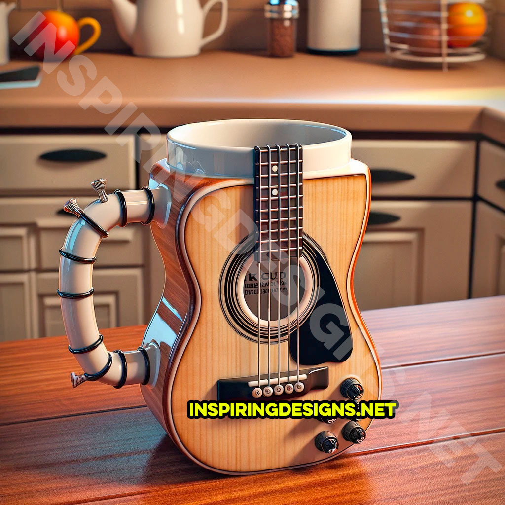 Playable guitar shaped coffee mug