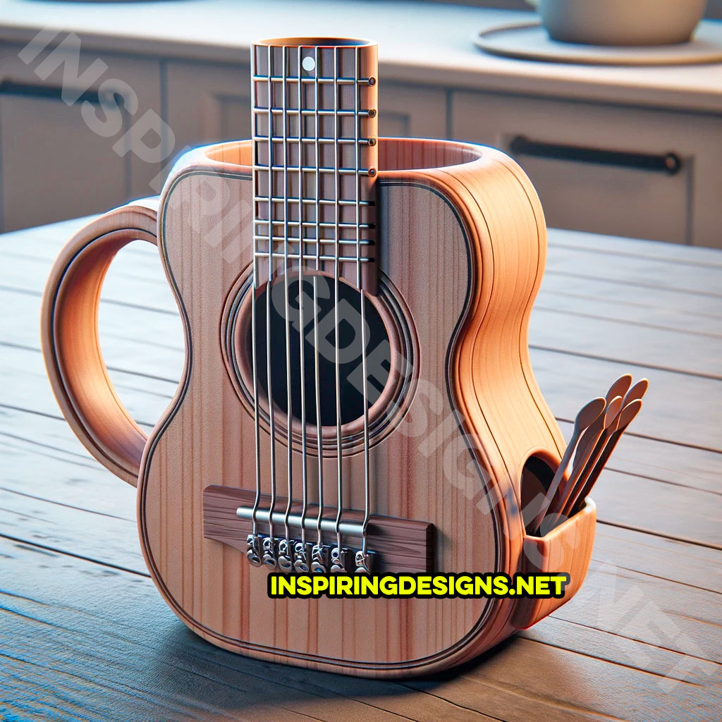 Playable guitar shaped coffee mug