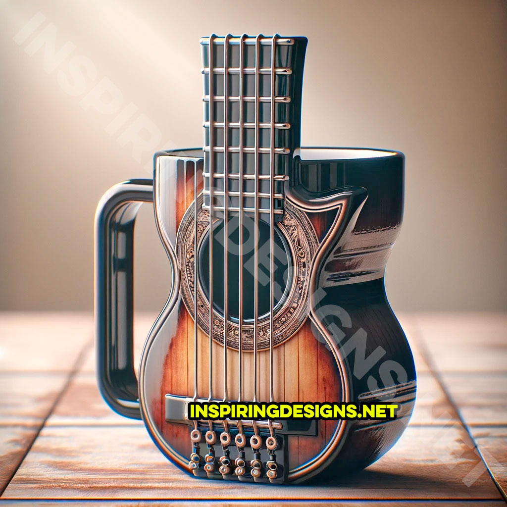 Playable guitar shaped coffee mug