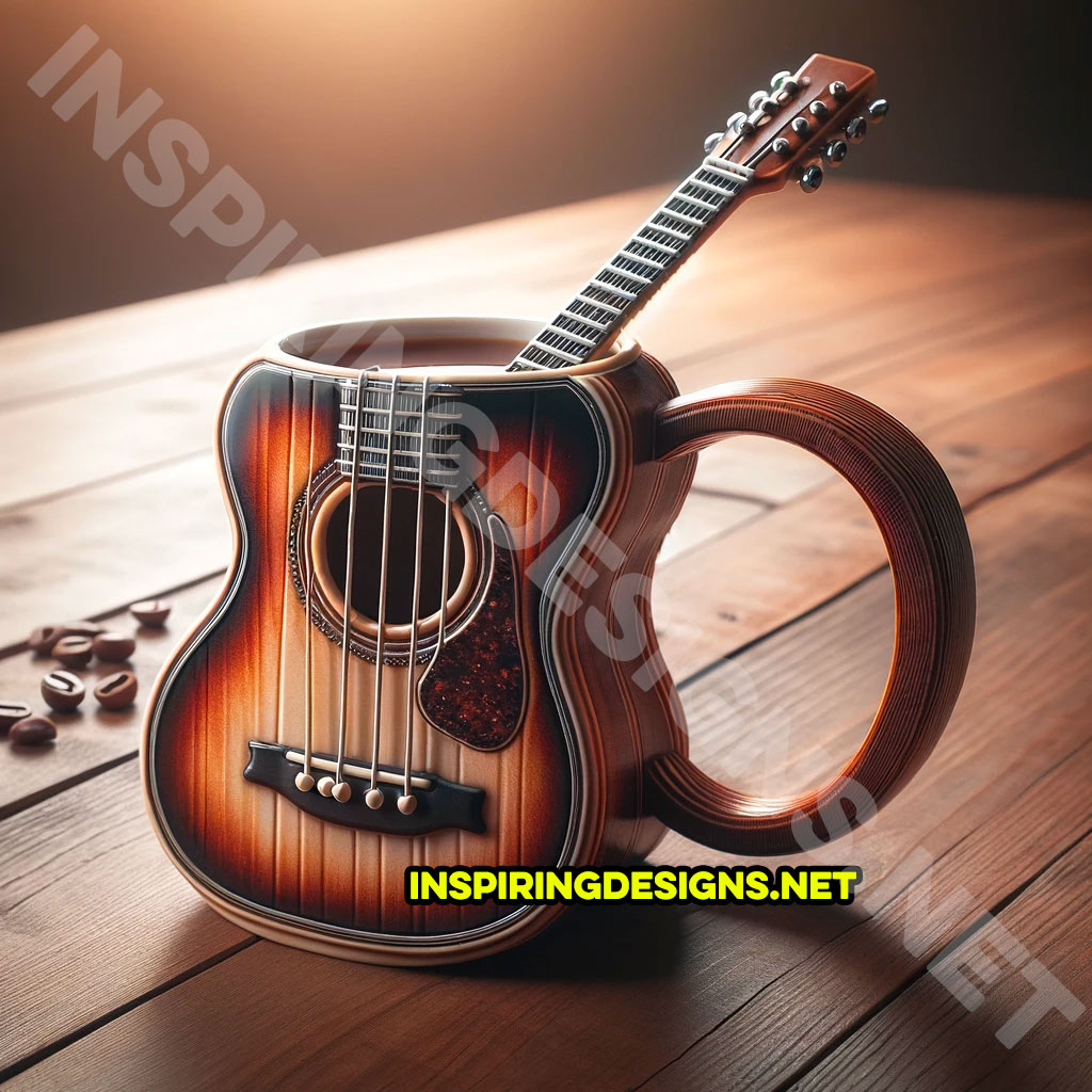 Playable guitar shaped coffee mug