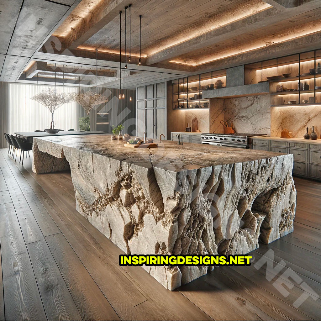 Giant raw stone kitchen islands