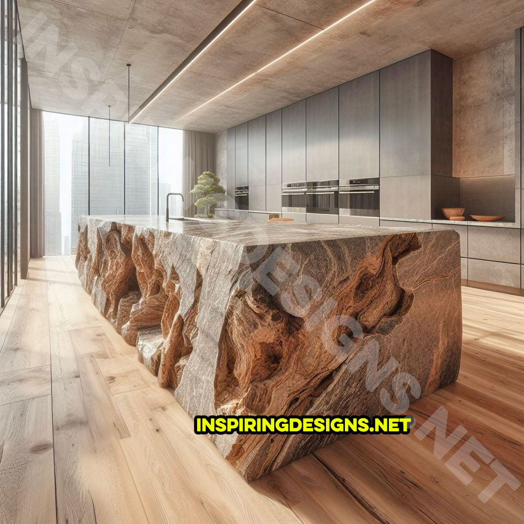 Giant raw stone kitchen islands