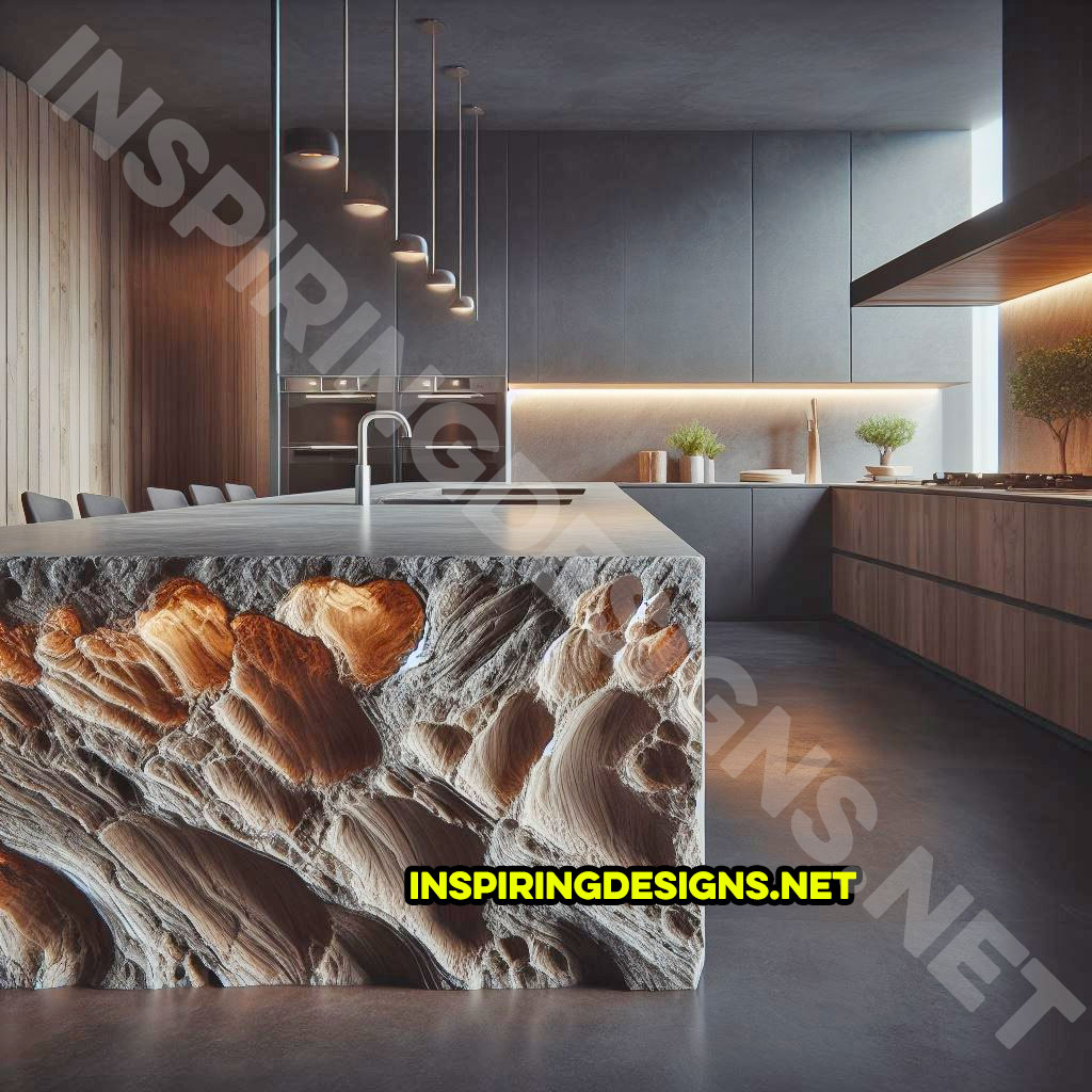 Giant raw stone kitchen islands