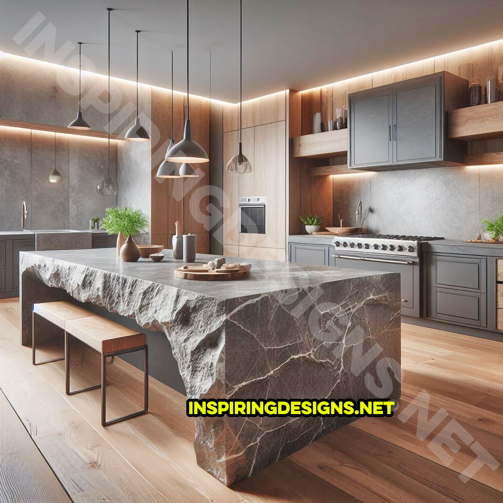 Giant raw stone kitchen islands