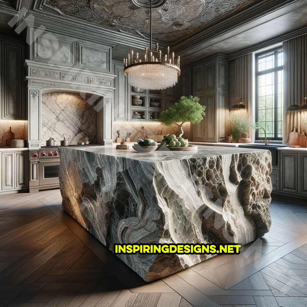 Giant raw stone kitchen islands