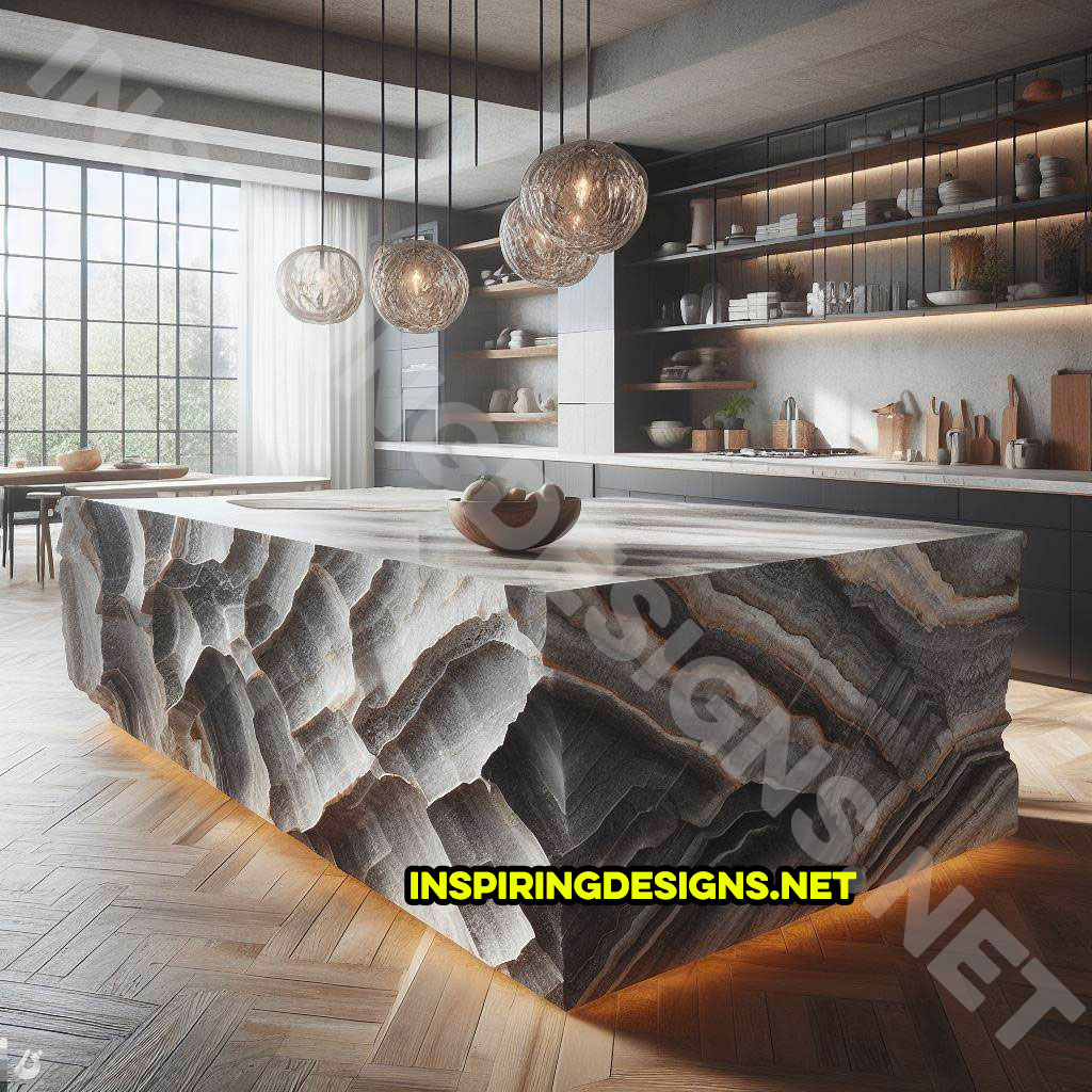 Giant raw stone kitchen islands