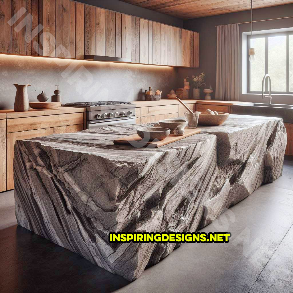 Giant raw stone kitchen islands