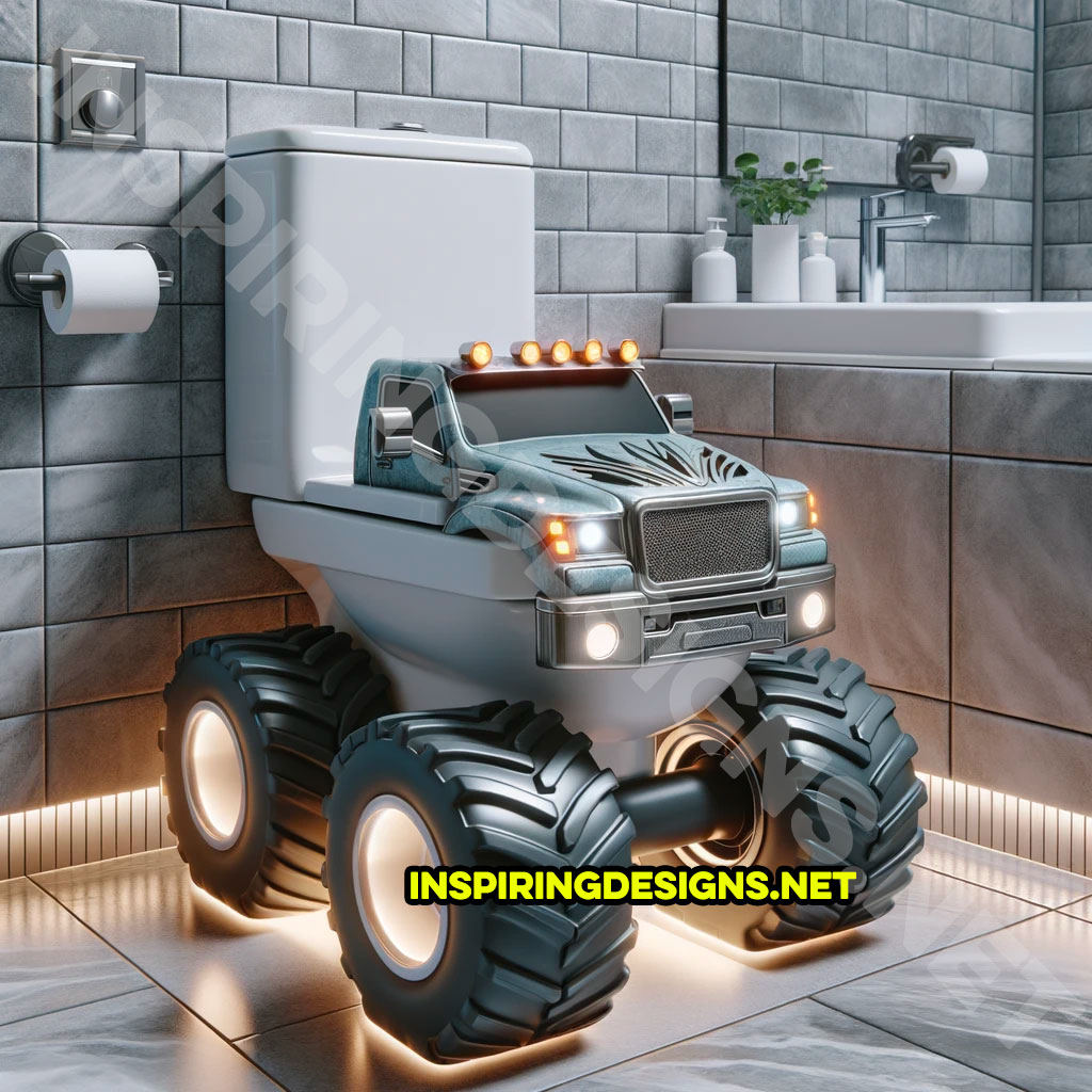 Semi-truck monster truck shaped toilet
