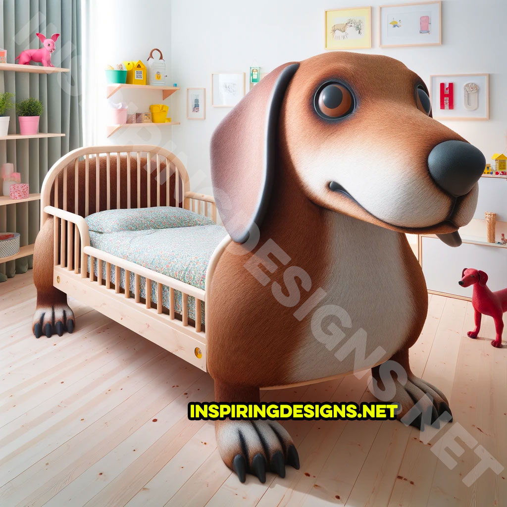 Dog shaped dachshund shaped bed frame design