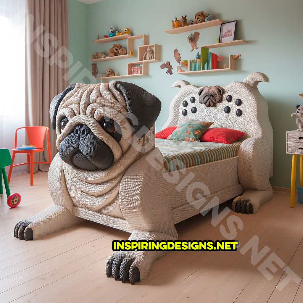 Dog shaped pug shaped bed frame design