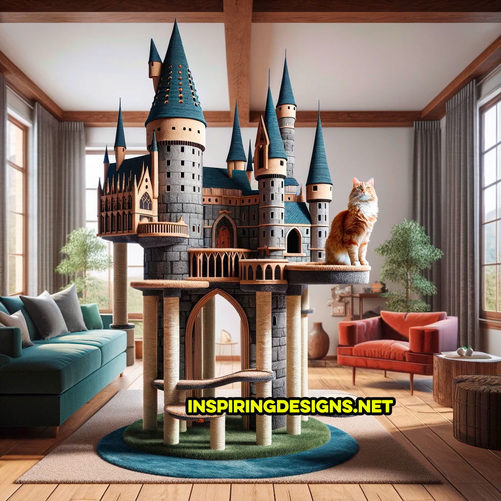 Hogwarts Castle Cat Play Trees