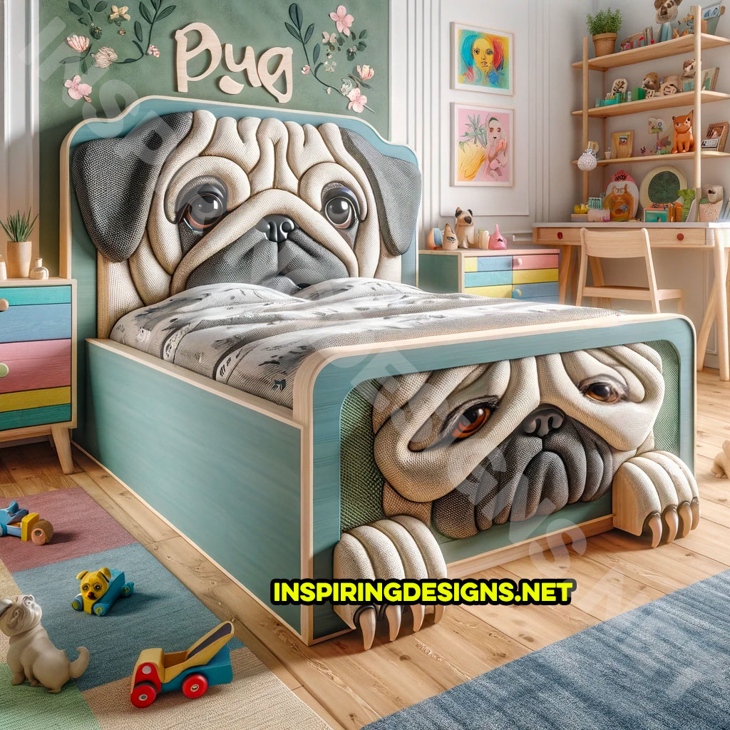 Dog shaped pug shaped bed frame design