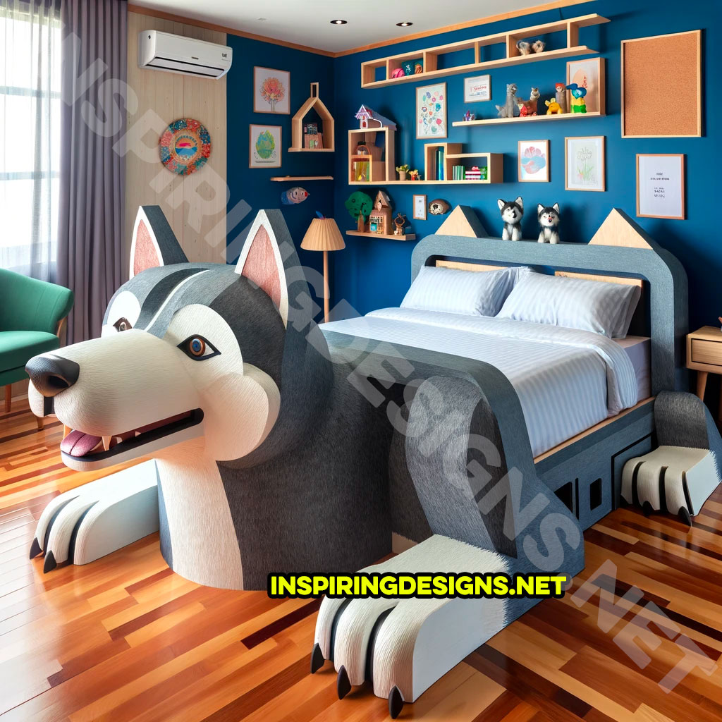 Dog shaped husky shaped bed frame design