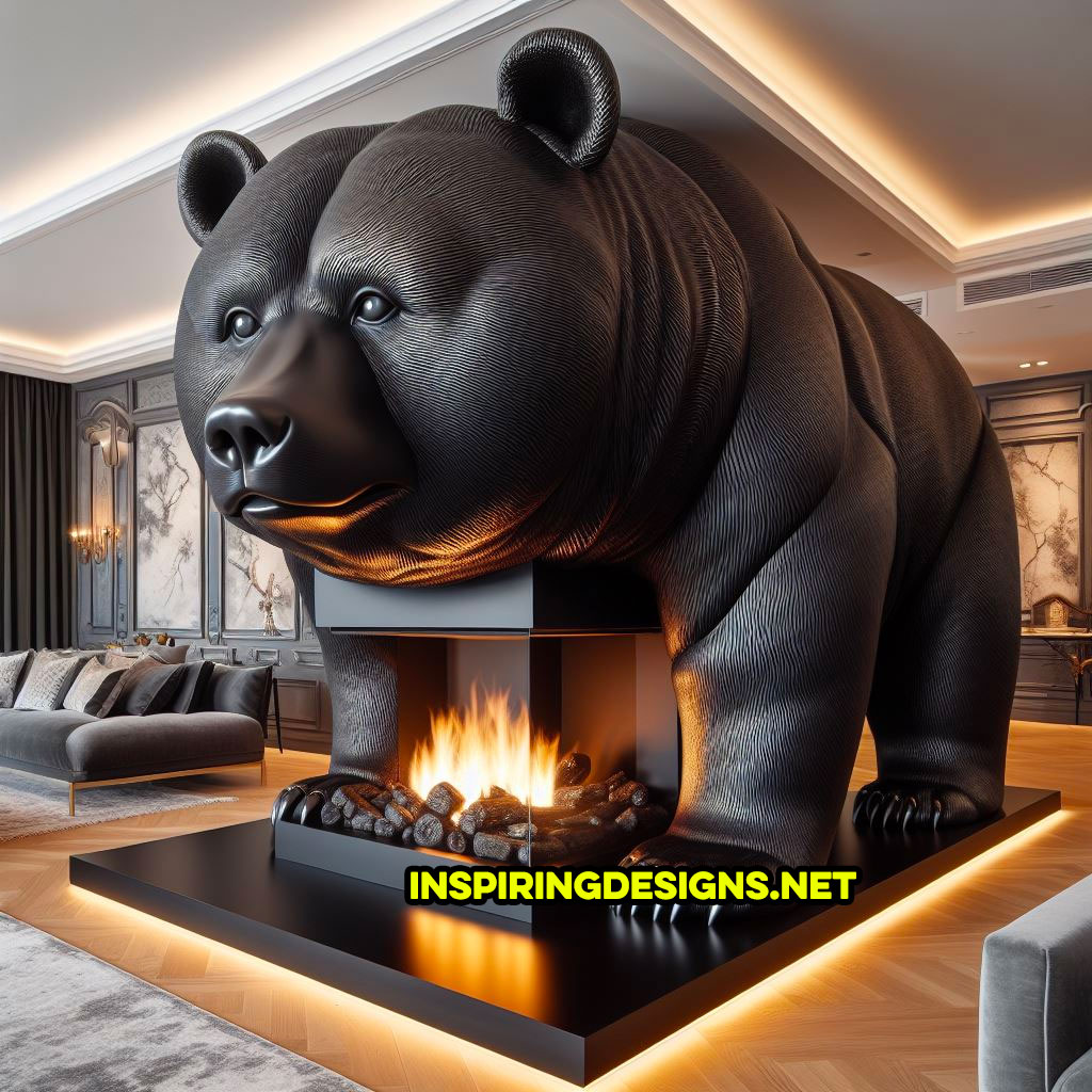 Giant bear shaped fireplace