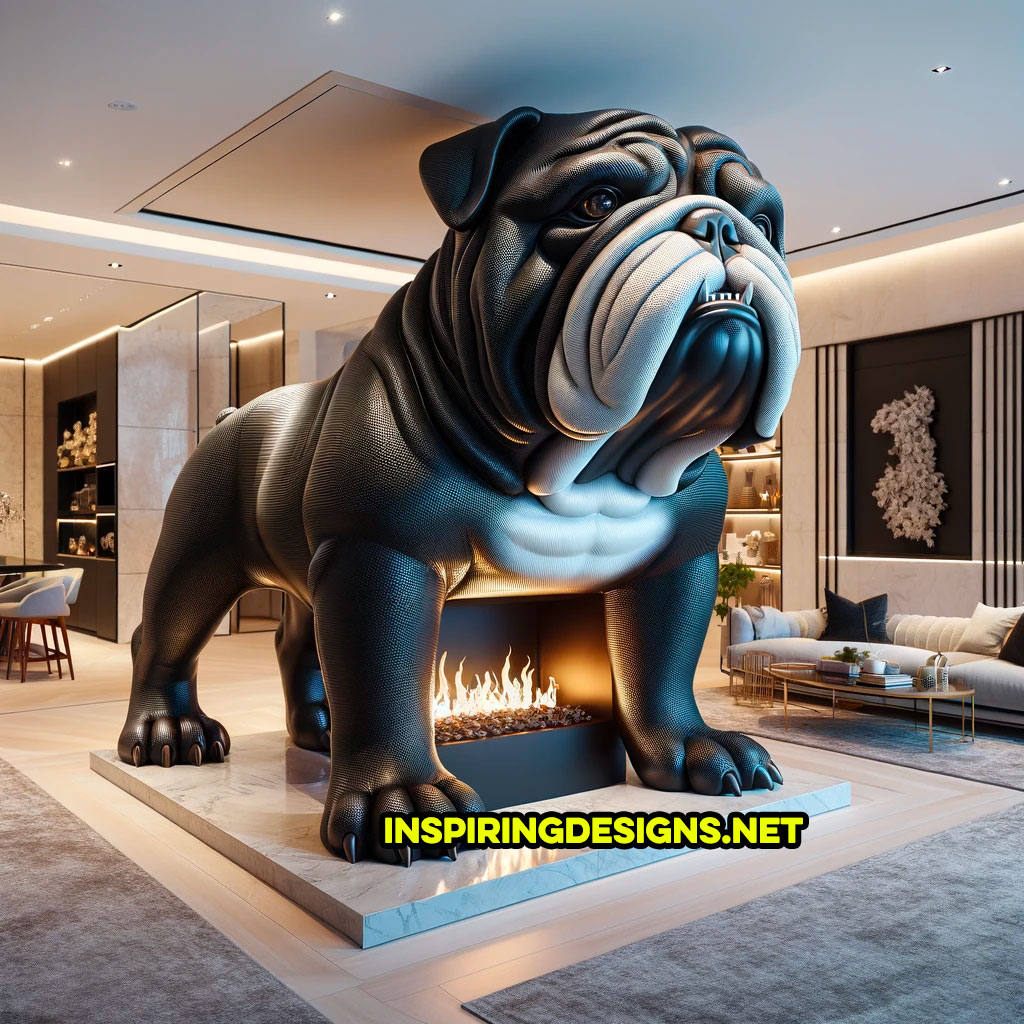 Giant english bulldog shaped fireplace