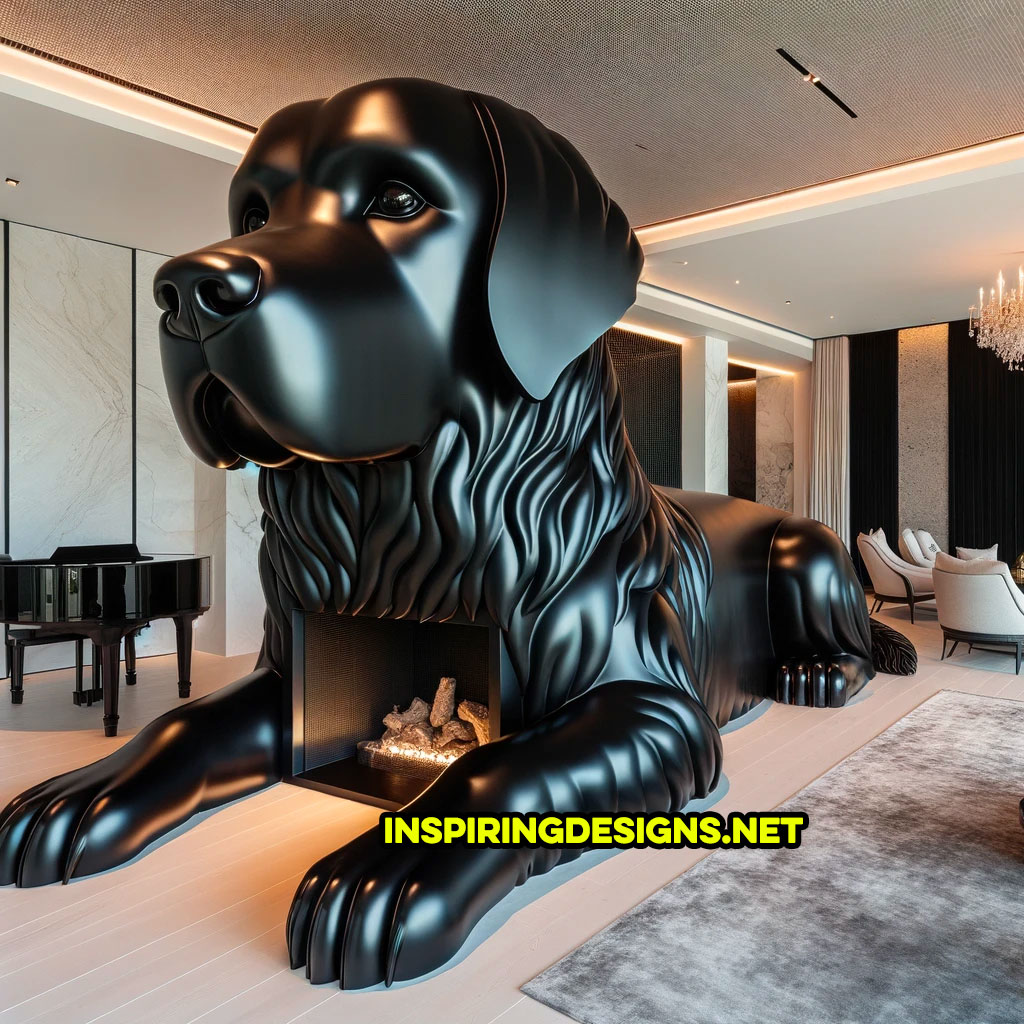 Giant golden retriever dog shaped fireplace