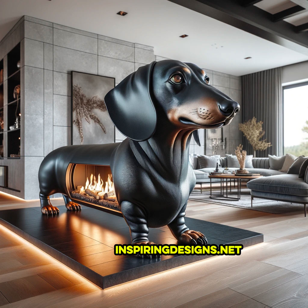 Giant dachshund dog shaped fireplace