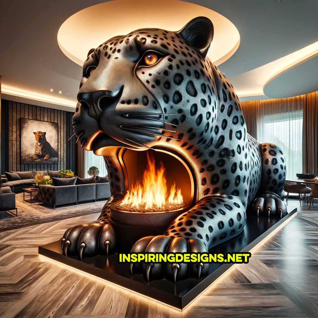 Giant leopard shaped fireplace