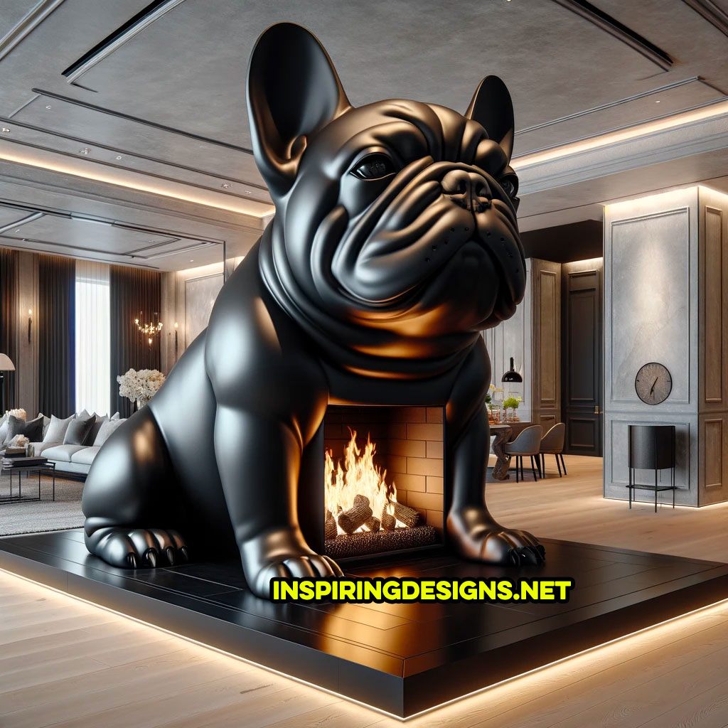 Giant french bulldog shaped fireplace