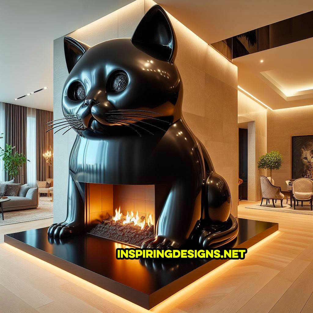 Giant black cat shaped fireplace