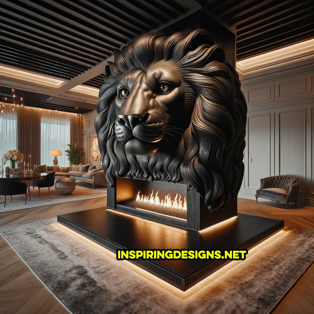 Giant lion shaped fireplace