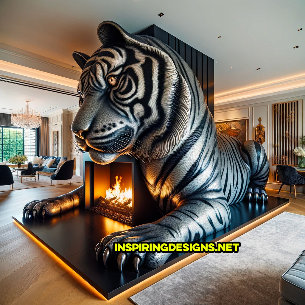 Giant tiger shaped fireplace