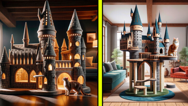 These Hogwarts Castle Cat Play Trees Offer an Enchanting Escape for Curious Cats!
