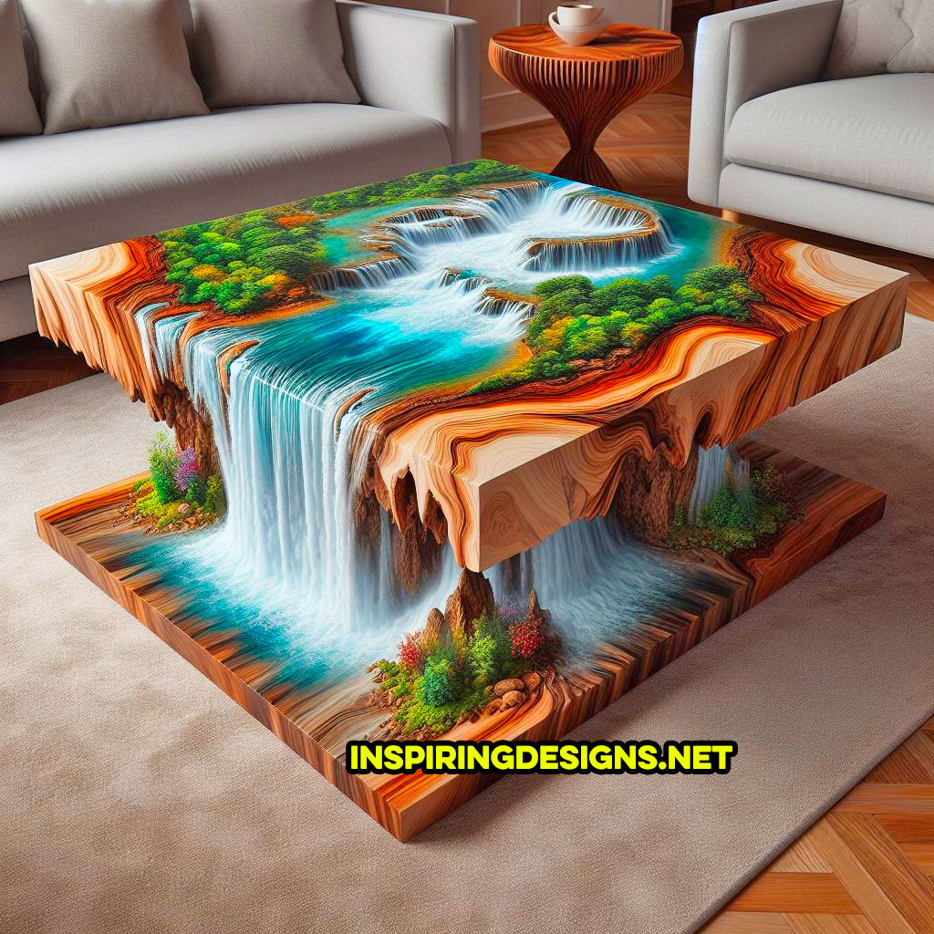 Wood and Epoxy Waterfall Coffee Tables
