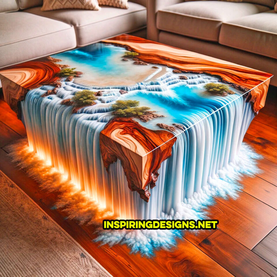 These Wood and Epoxy Waterfall Coffee Tables Will Make a Splash in Your ...