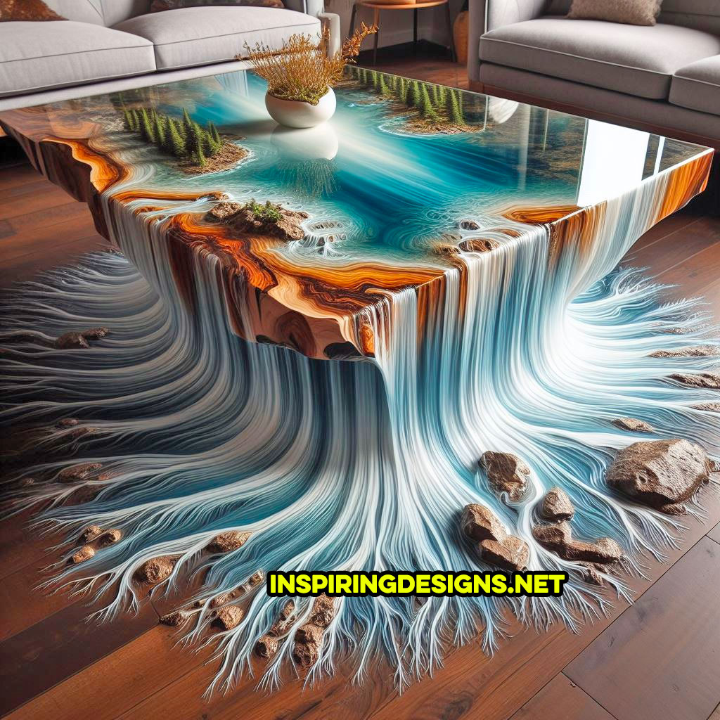 Wood and Epoxy Waterfall Coffee Tables