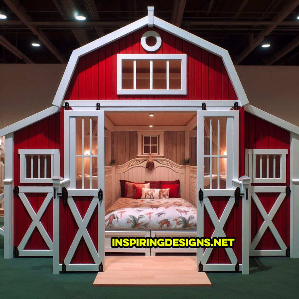 These Giant Barn Shaped Kids Beds Have Stables For Their Toy Horses