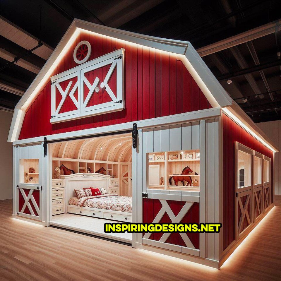 These Giant Barn Shaped Kids Beds Have Stables For Their Toy Horses