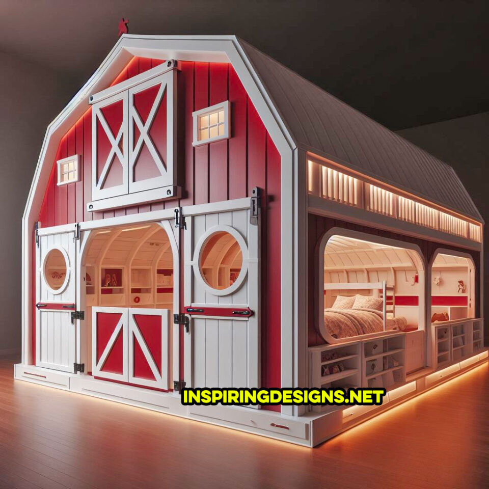 These Giant Barn Shaped Kids Beds Have Stables For Their Toy Horses