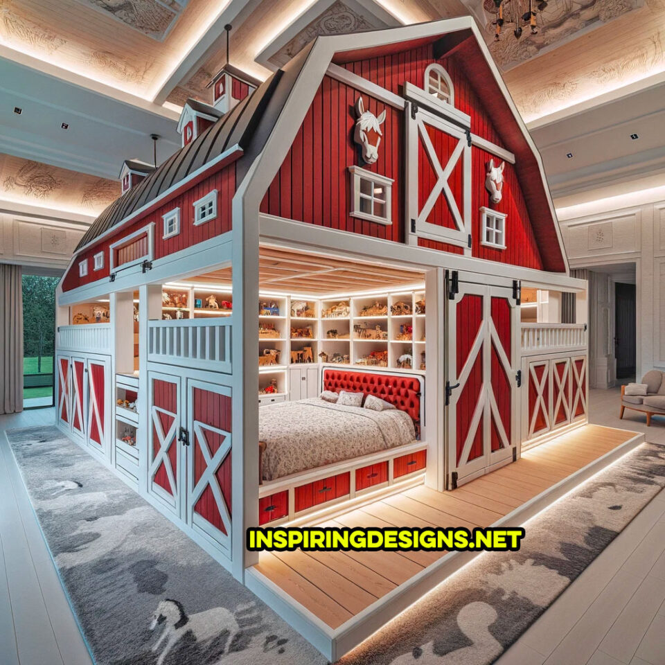 These Giant Barn Shaped Kids Beds Have Stables For Their Toy Horses