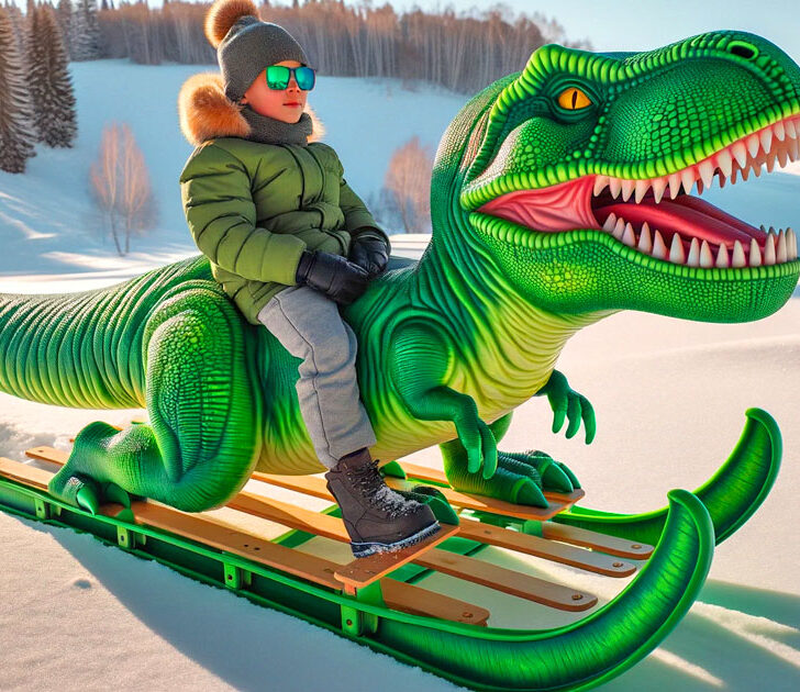 These Dinosaur Sleds Bring Prehistoric Fun to Snowy Adventures