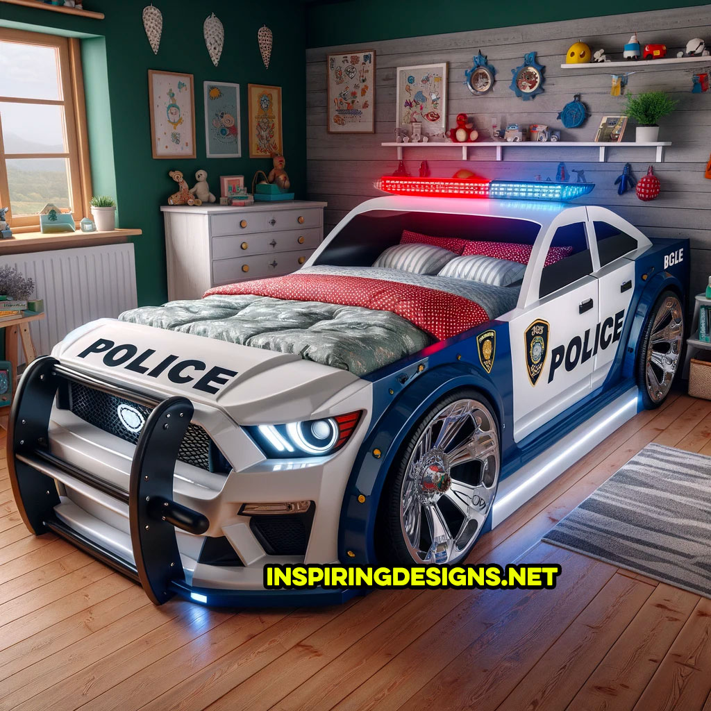 Police Car Bed With Library