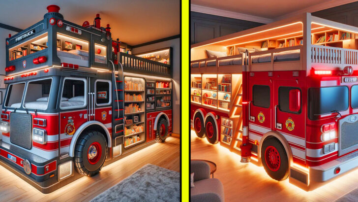 These Police and Firetruck Kids Bunk Beds Have Built-in Libraries!