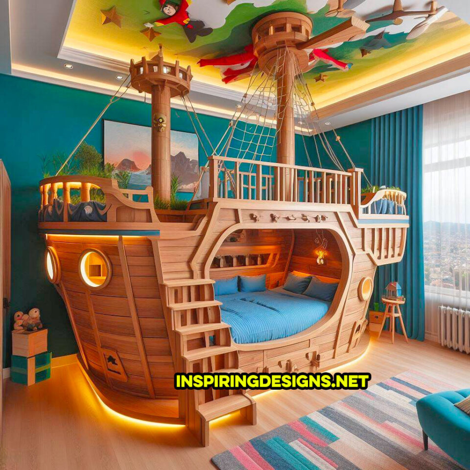 These Giant Pirate Ship Bunk Bed Have Attached Play Areas! Inspiring
