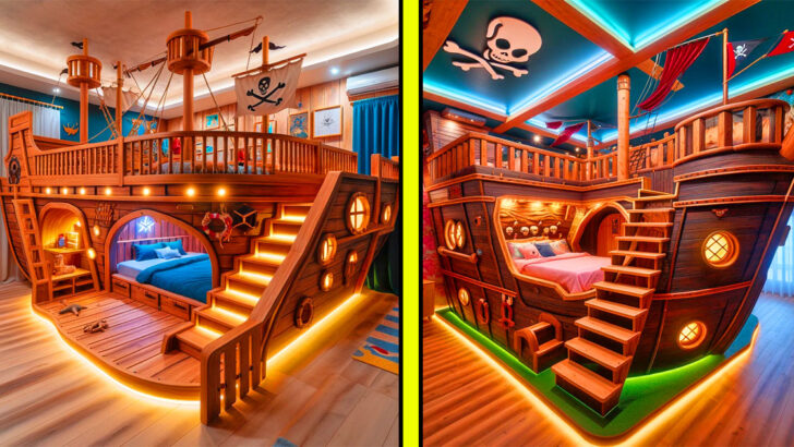 These Giant Pirate Ship Bunk Bed Have Attached Play Areas!
