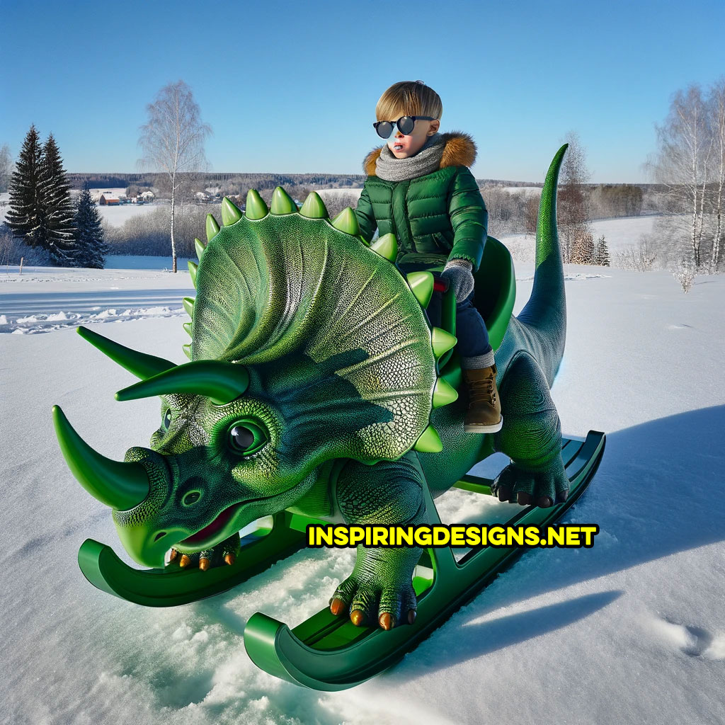 Giant dinosaur shaped snows sleds - Triceratops sled