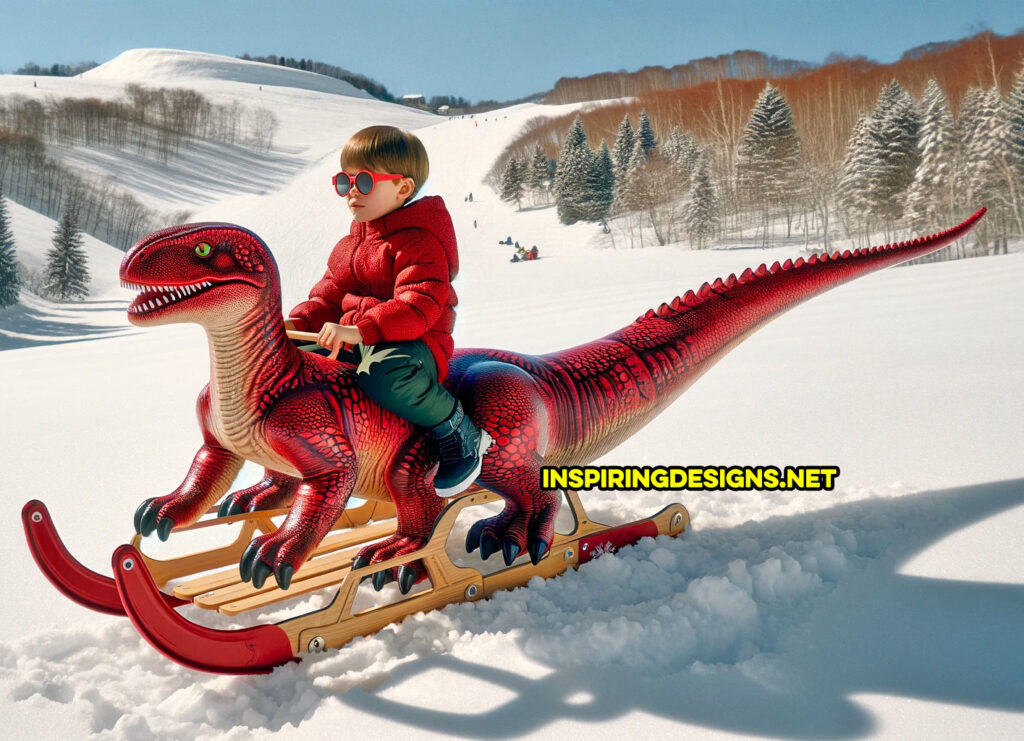 Giant dinosaur shaped snows sleds - Velociraptor sled