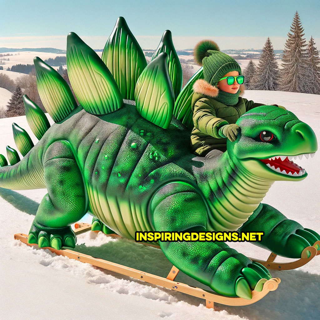 Giant dinosaur shaped snows sleds - Stegosaurus sled