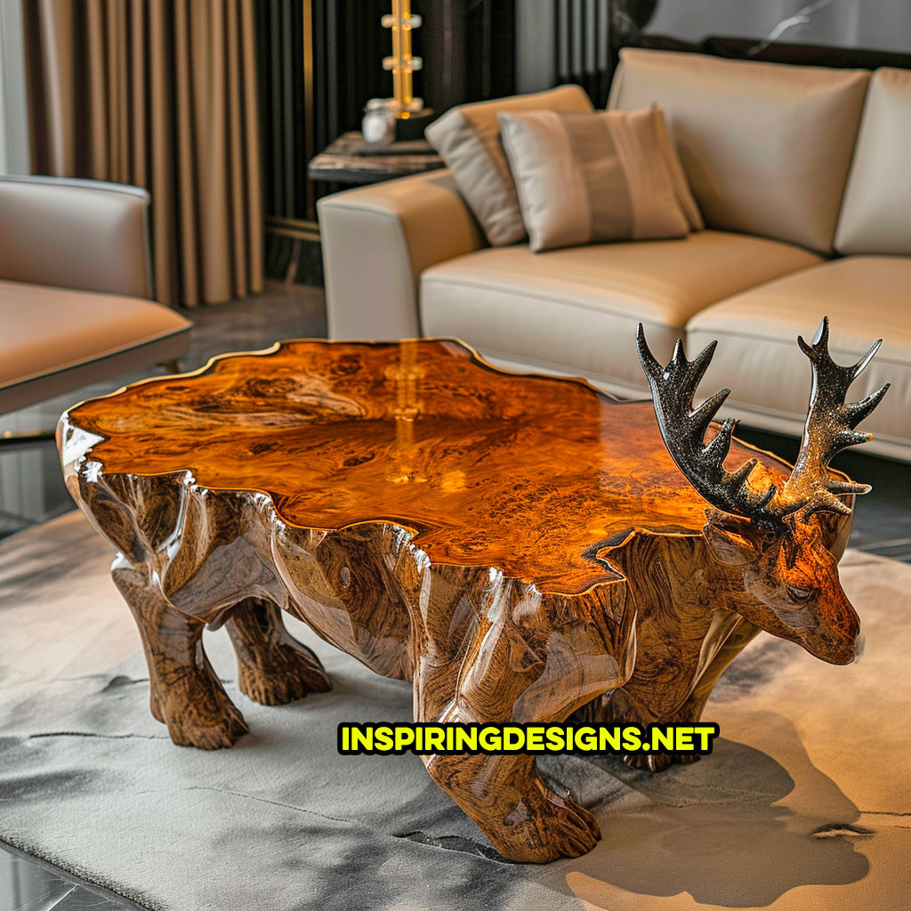 Wooden Animal Shaped Coffee Tables - Elk Deer Shaped Coffee Table