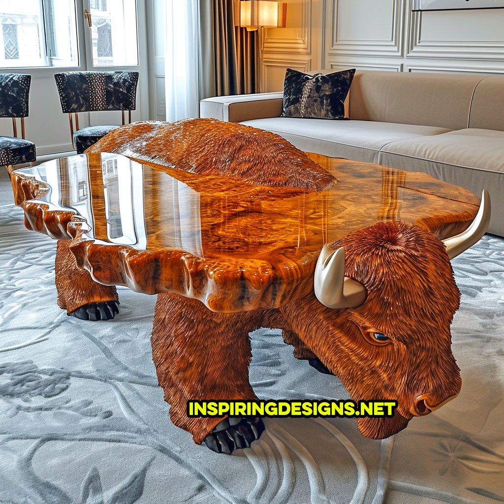 Wooden Animal Shaped Coffee Tables - Bison Shaped Coffee Table