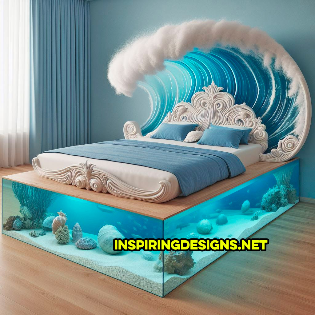 Epoxy Beach Bed With a Giant Wave for the Headboard