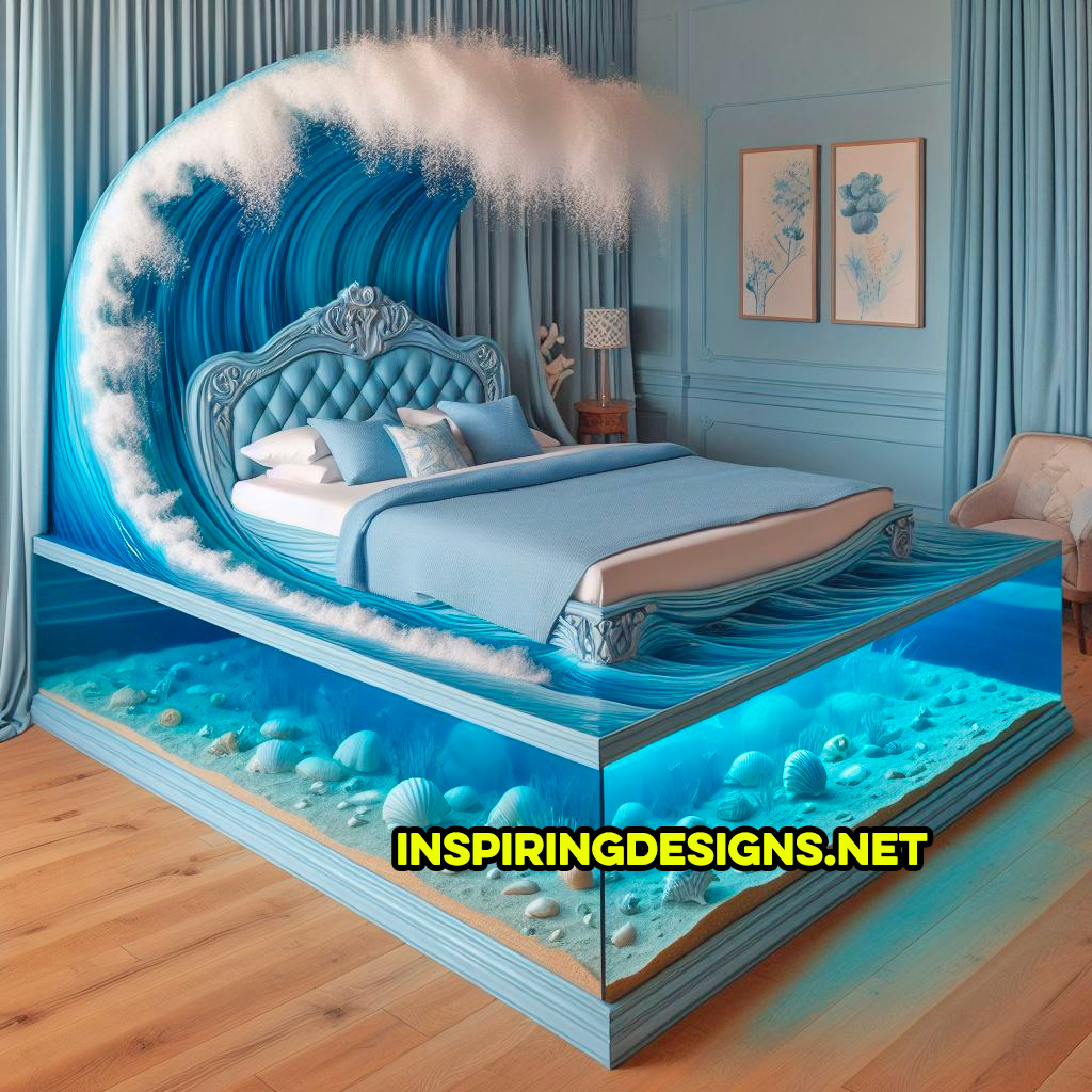 Epoxy Beach Bed With a Giant Wave for the Headboard