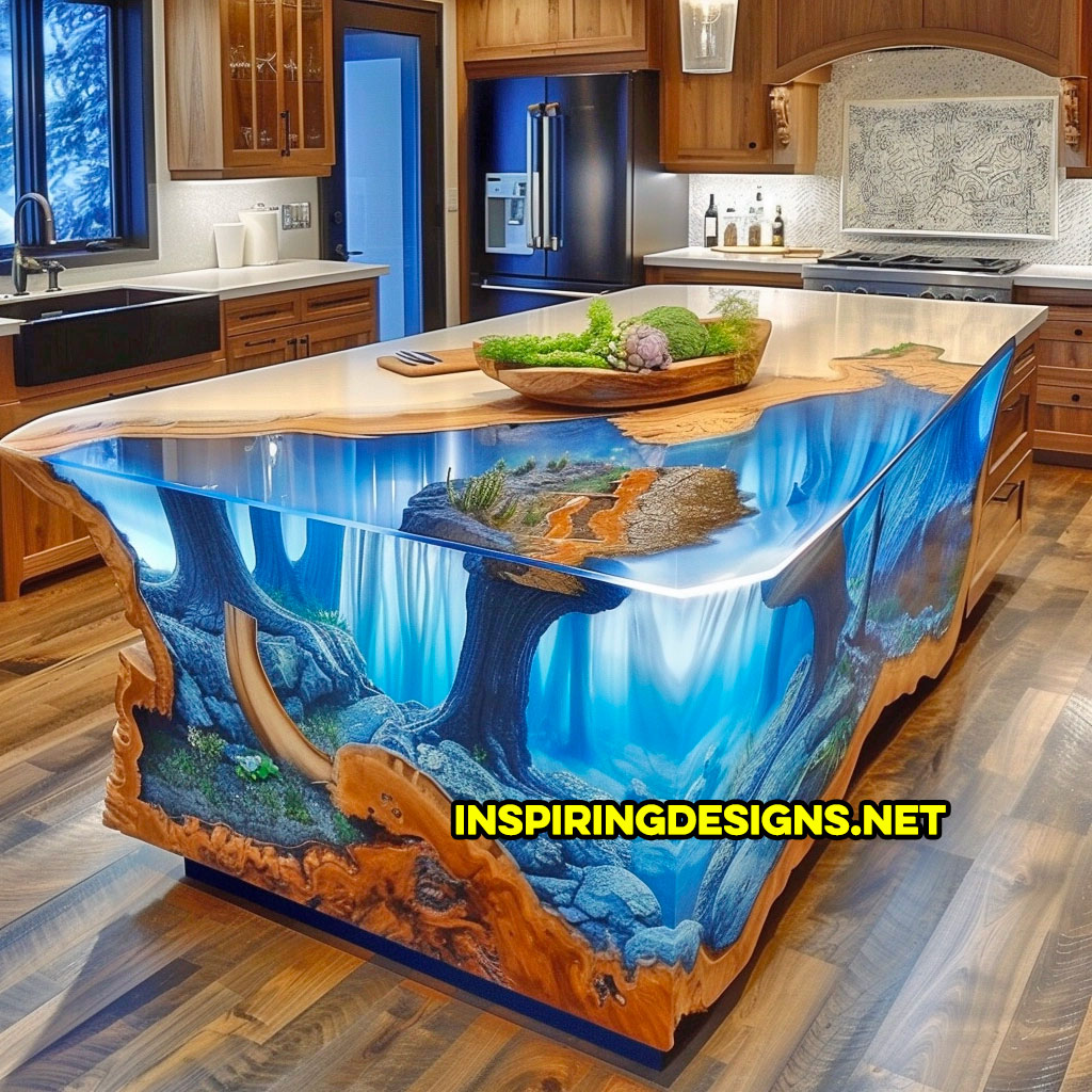 Wood and Epoxy Kitchen Islands With Nature Designs