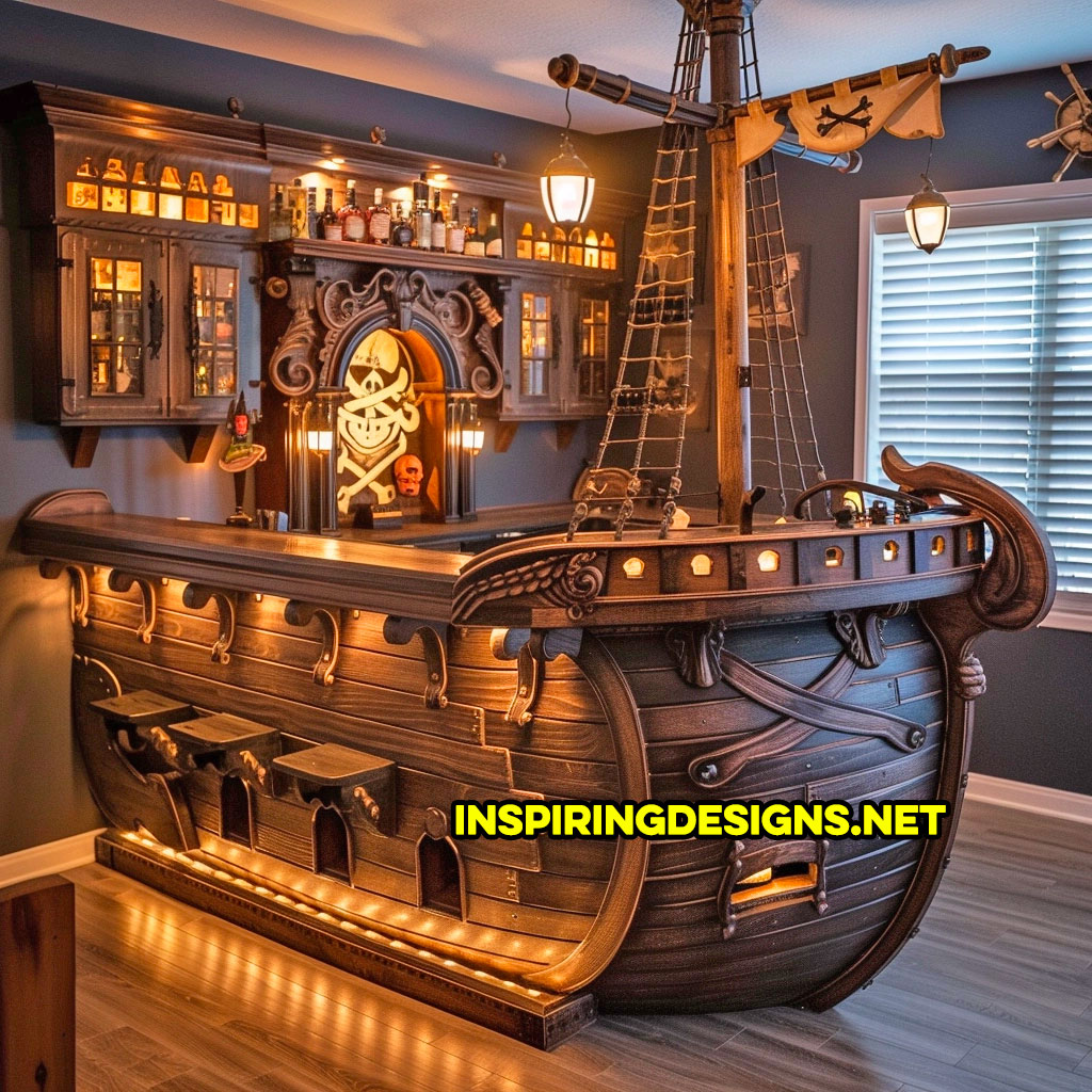 Wooden Pirate Ship Home Bar